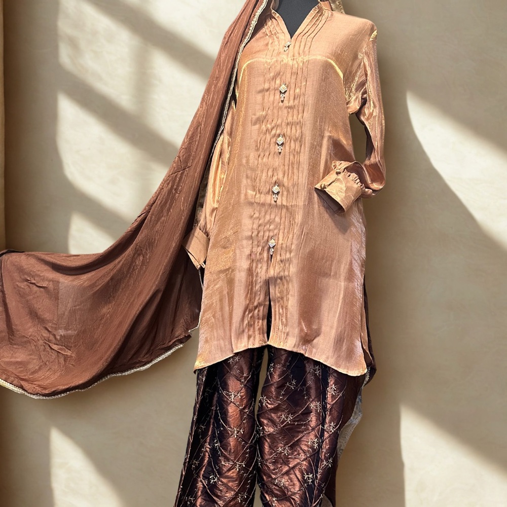 Elegant Brown Women's farshi shalwar  Set